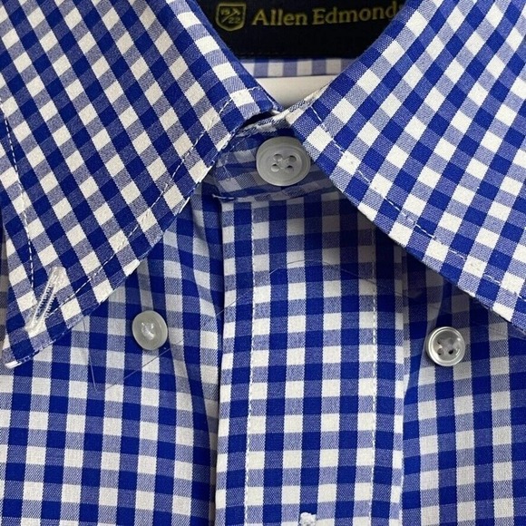 Allen Edmonds Men's Size XL Blue White Gingham Plaid Button Up‎ Long Sleeve - Picture 5 of 7